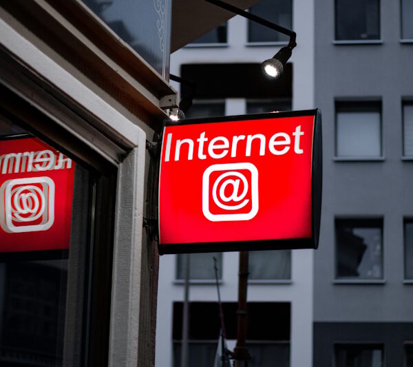 Internet sign with red background and '@' symbol, suggesting online services, relevant to Mbvelo IT Consulting's digital offerings.